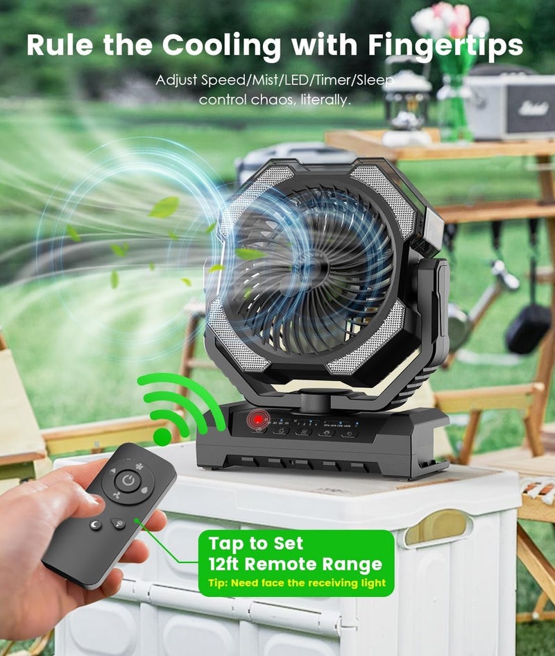 Aopircs Misting Fan - Portable Battery Powered Fans with 9oz Water Tank, Light, Hook - Rechargeable, 120H Cooling, Last 5H Mist, 4 Speed, Sleep Mode - Outdoor Fan, for Camping, Travel Essentials - Image 4